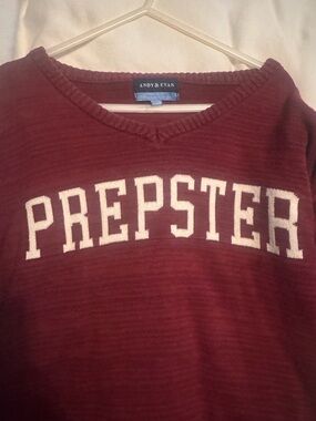 Andy & Evan Maroon V-Neck Sweater with Cream 'PREPSTER' Lettering
